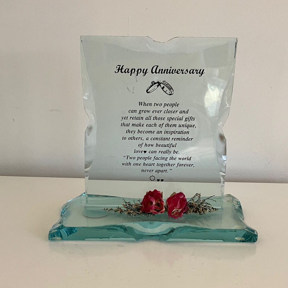 Hallmark Glass Anniversary Plaque with Red and Green Accents